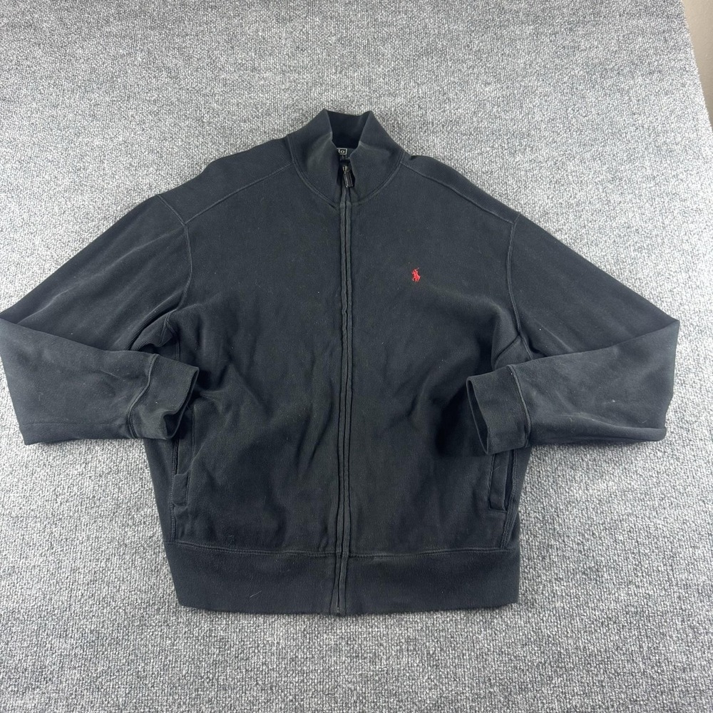 Polo Ralph Lauren Sweatshirt Mens L Black Full Zip Mock Neck Pockets Pony Logo